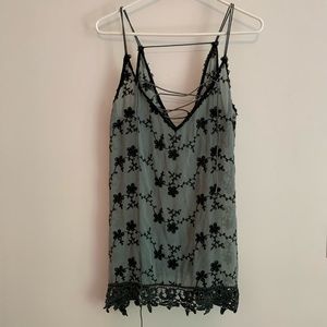 Boho Dusty blue/grey floral embroidered tank